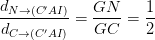 \dpi{100} \frac{d_{N\rightarrow (C'AI)}}{d_{C\rightarrow (C'AI)}}=\frac{GN}{GC}=\frac{1}{2}