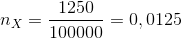 n_{X}=\frac{1250}{100000}=0,0125