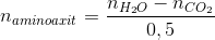 n_{aminoaxit} = \frac{n_{H_{2}O}-n_{CO_{2}}}{0,5}