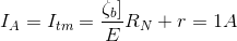 I_{A}=I_{tm}=\frac{\zeta _{b}]}E}{R_{N}+r}=1A