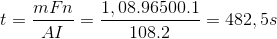t=\frac{mFn}{AI}=\frac{1,08.96500.1}{108.2}=482,5s