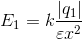 E_{1}=k\frac{\left | q_{1} \right |}{\varepsilon x^{2}}