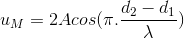 u_{M}=2Acos(\pi .\frac{d_{2}-d_{1}}{\lambda })