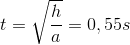 t=\sqrt{\frac{h}{a}}=0,55s