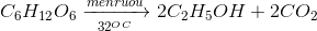 C_{6}H_{12}O_{6}\xrightarrow[32^{OC}]{men ruou}2C_{2}H_{5}OH +2CO_{2}