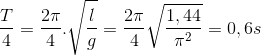 \frac{T}{4}=\frac{2\pi }{4}.\sqrt{\frac{l}{g}} =\frac{2\pi }{4}\sqrt{\frac{1,44}{\pi ^{2}}}=0,6 s