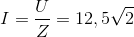 I=\frac{U}{Z}=12,5\sqrt{2}
