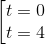 \left [ \begin{matrix} t= 0 & \\ t= 4 & \end{matrix}