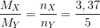 \frac{M_{X}}{M_{Y}}=\frac{n_{X}}{n_{Y}}=\frac{3,37}{5}