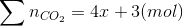 \sum n_{CO_{2}}=4x+3(mol)