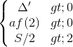\left\{\begin{matrix} \Delta '>0 & & \\ af(2)>0 & & \\ S/2> 2 & & \end{matrix}\right.