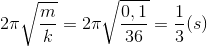 2\pi\sqrt{ \frac{m}{k}}=2\pi \sqrt{\frac{0,1}{36}}=\frac{1}{3}(s)