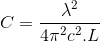 C=\frac{\lambda ^{2}}{4\pi ^{2}c^{2}.L}