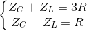 \left\{\begin{matrix} Z_{C}+Z_{L}=3R\\ Z_{C}-Z_{L}=R \end{matrix}\right.