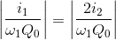 \left | \frac{i_{1}}{\omega _{1}Q_{0}} \right |=\left | \frac{2i_{2}}{\omega _{1}Q_{0}} \right |