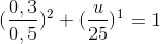 (\frac{0,3}{0,5})^{2}+(\frac{u}{25})^{1}=1