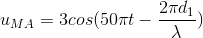 u_{MA}=3cos(50\pi t-\frac{2\pi d_{1}}{\lambda })