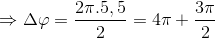 \Rightarrow \Delta \varphi =\frac{2\pi .5,5}{2}=4\pi +\frac{3\pi }{2}