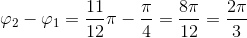 \varphi _{2}-\varphi _{1}=\frac{11}{12}\pi -\frac{\pi }{4}=\frac{8\pi }{12}=\frac{2\pi }{3}