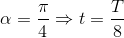 \alpha =\frac{\pi }{4}\Rightarrow t=\frac{T}{8}