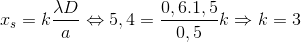 x_{s}=k\frac{\lambda D}{a}\Leftrightarrow 5,4= \frac{0,6.1,5}{0,5}k\Rightarrow k=3