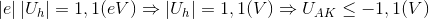 \left | e \right |\left | U_{h} \right |=1,1(eV)\Rightarrow \left | U_{h} \right |=1,1(V)\Rightarrow U_{AK}\leq -1,1(V)