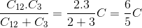 \frac{C_{12}.C_{3}}{C_{12}+C_{3}}=\frac{2.3}{2+3}C=\frac{6}{5}C