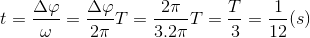 t=\frac{\Delta \varphi }{\omega }=\frac{\Delta \varphi }{2\pi }T=\frac{2\pi }{3.2\pi }T=\frac{T}{3}=\frac{1}{12}(s)