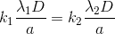 k_{1}\frac{\lambda _{1}D}{a}=k_{2}\frac{\lambda _{2}D}{a}