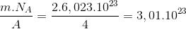 \frac{m.N_{A}}{A}=\frac{2.6,023.10^{23}}{4}=3,01.10^{23}