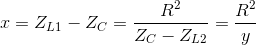 x=Z_{L1}-Z_{C}=\frac{R^{2}}{Z_{C}-Z_{L2}}=\frac{R^{2}}{y}