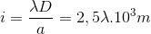 i=\frac{\lambda D}{a}=2,5\lambda .10^{3}m