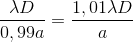 \frac{\lambda D}{0,99a}=\frac{1,01\lambda D}{a}