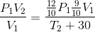 \frac{P_{1}V_{2}}{V_{1}}=\frac{\frac{12}{10}P_{1}\frac{9}{10}V_{1}}{T_{2}+30}