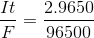 \frac{It}{F}=\frac{2.9650}{96500}