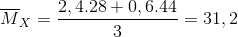 \overline{M}_{X}=\frac{2,4.28+0,6.44}{3}=31,2