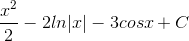 \frac{x^{2}}{2}-2ln|x|- 3cosx + C