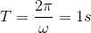 T=\frac{2\pi }{\omega }=1s