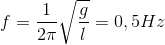 f=\frac{1}{2\pi }\sqrt{\frac{g}{l}}=0,5Hz