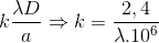 k\frac{\lambda D}{a}\Rightarrow k=\frac{2,4}{\lambda .10^{6}}