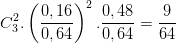 \dpi{100} C_{3}^{2}.\left ( \frac{0,16}{0,64} \right )^{2}.\frac{0,48}{0,64}=\frac{9}{64}