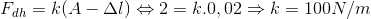 F_{dh}=k(A-\Delta l)\Leftrightarrow 2=k.0,02\Rightarrow k=100N/m