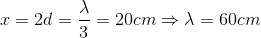 x=2d=\frac{\lambda }{3}=20cm\Rightarrow \lambda =60cm