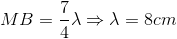 MB=\frac{7}{4}\lambda \Rightarrow \lambda =8cm