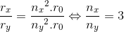 \frac{r_{x}}{r_{y}}=\frace_n_{x^{2}.r_{0}}e_n_{y^{2}.r_{0}}\Leftrightarrow \frac{n_{x}}{n_{y}}=3