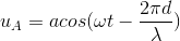 u_{A}=acos(\omega t-\frac{2\pi d}{\lambda })