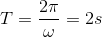 T=\frac{2\pi }{\omega }=2s