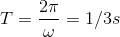 T=\frac{2\pi }{\omega }=1/3s