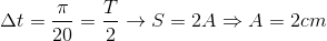 \Delta t=\frac{\pi }{20}=\frac{T}{2}\rightarrow S=2A \Rightarrow A=2cm