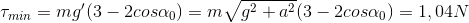 \tau _{min} = mg'(3-2cos\alpha _{0})=m\sqrt{g^{2}+a^{2}}(3-2cos\alpha _{0})=1,04N